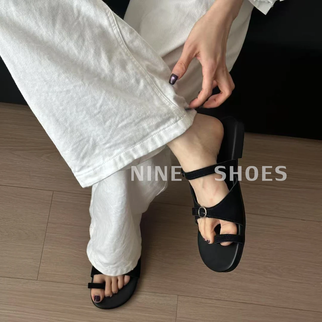 复古平跟透气一字型夏季套趾一字拖玛丽珍平底女鞋时尚百搭