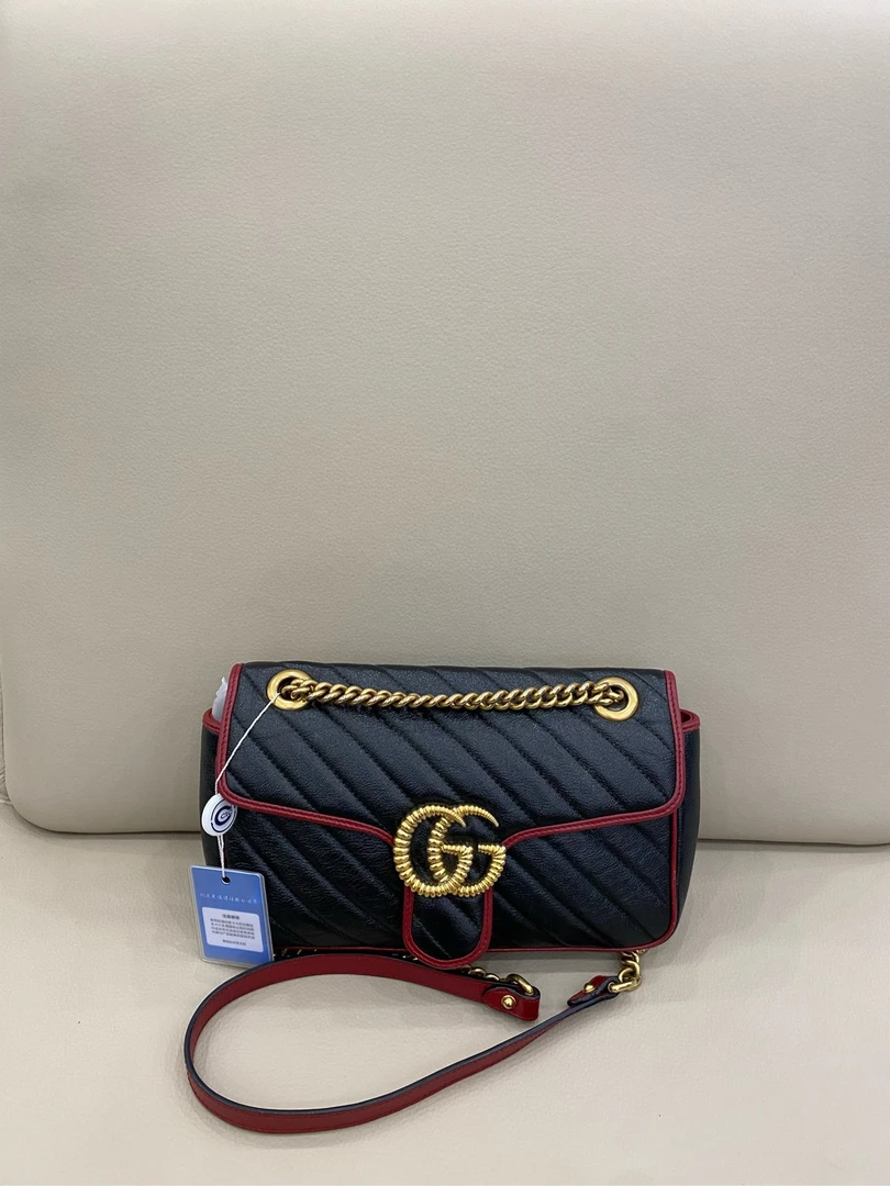 95新 GUCCI/古驰 Gucci marmont26 中号 黑色拼色