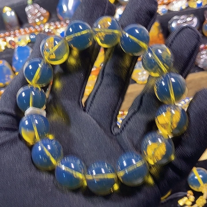蓝珀未镶嵌珠宝奇石墨西哥蓝珀手串15