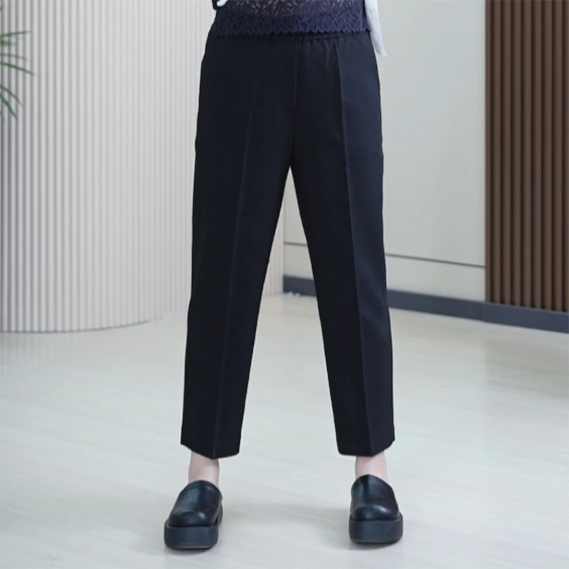 精仿斜纹西装裤微弹职业简约松紧腰显瘦大码百搭直筒休闲裤子女潮
