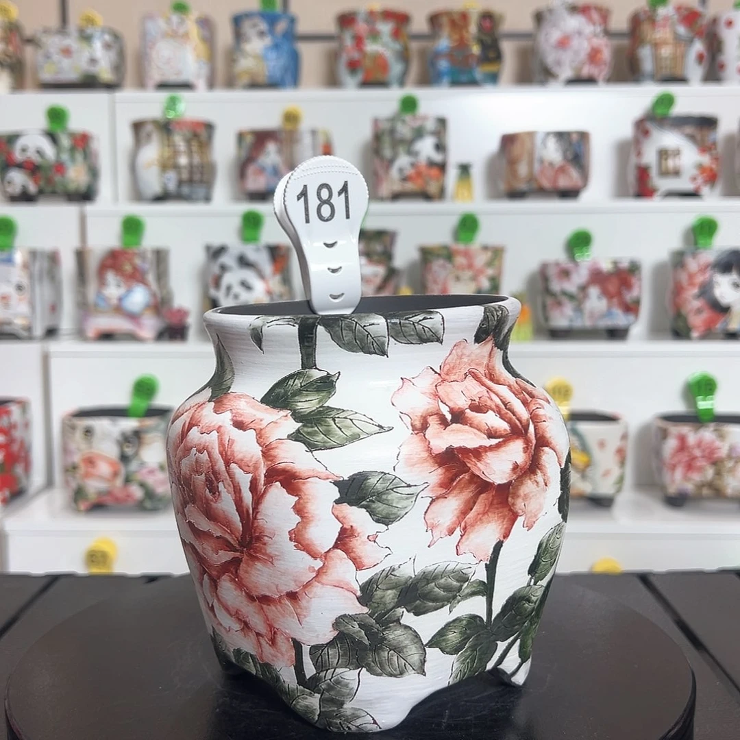 手绘陶瓷花盆口10.5高14