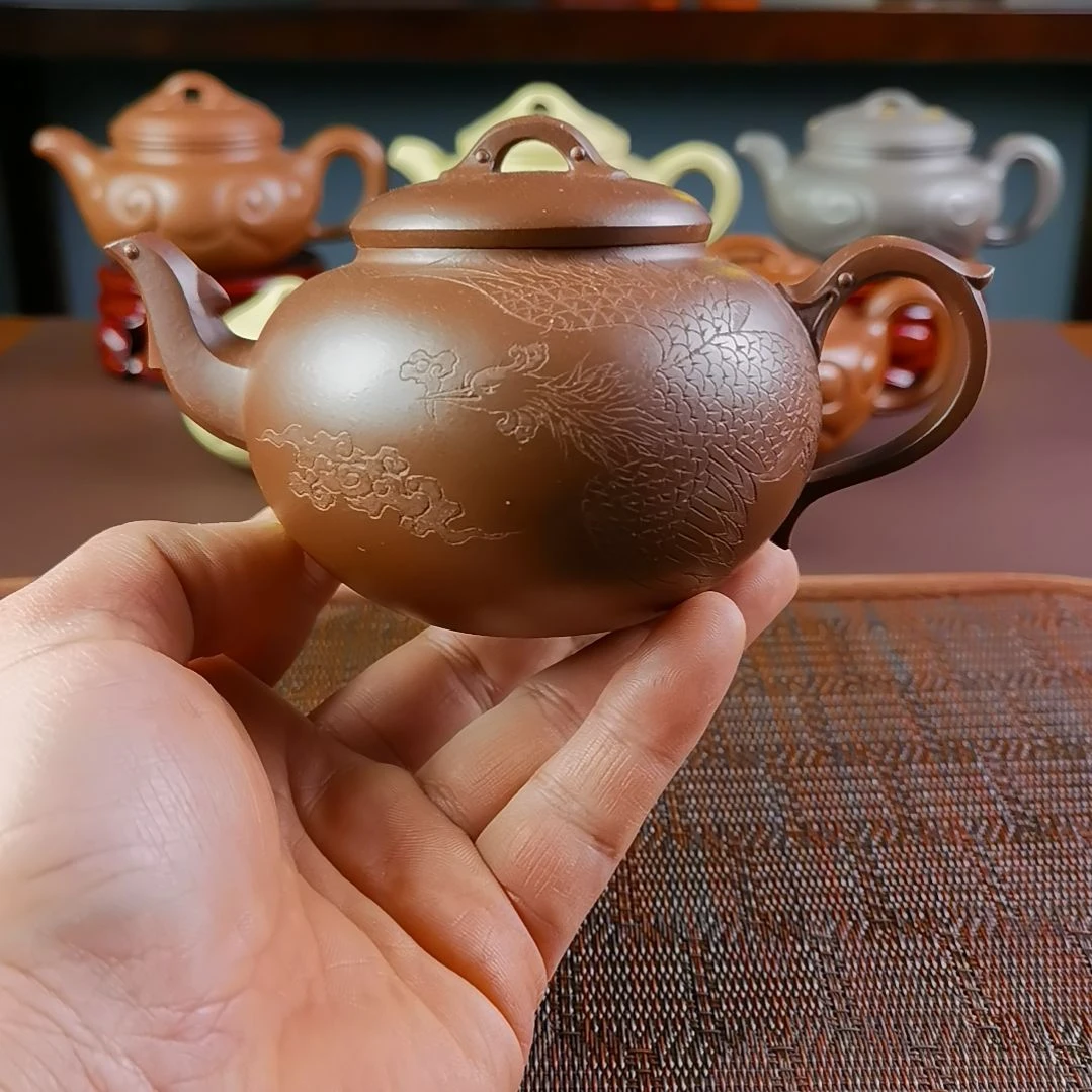紫砂茶壶紫泥龙凤呈祥300CC国工