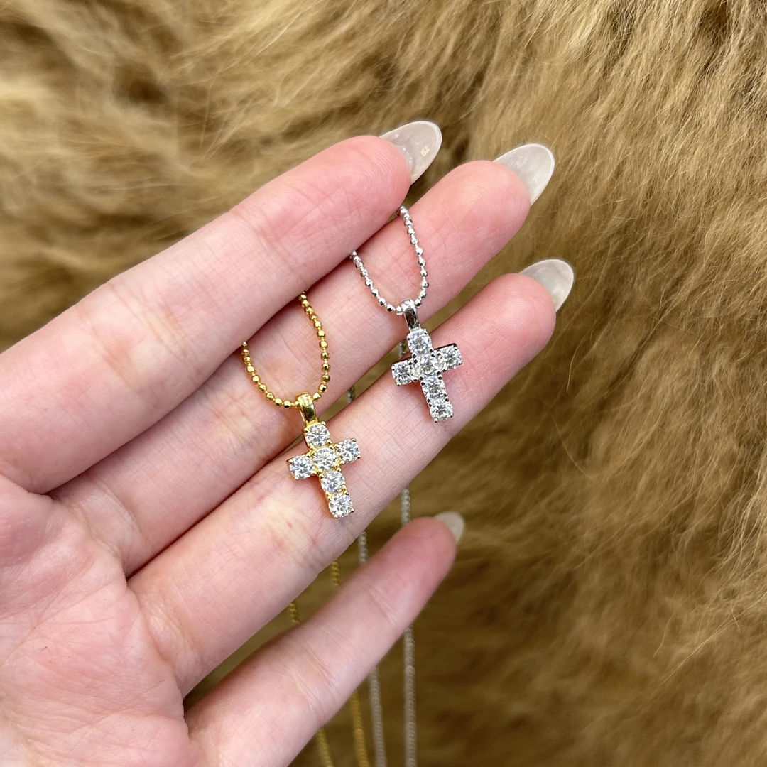 坠链均925银莫桑石 满镶十字架项链轻奢时尚高级情侣礼物明星同款