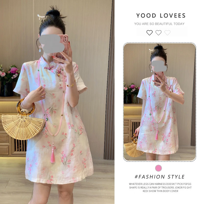 2026夏季新款新中式国风复古印花改良旗袍裙宽松显瘦日常连衣裙女