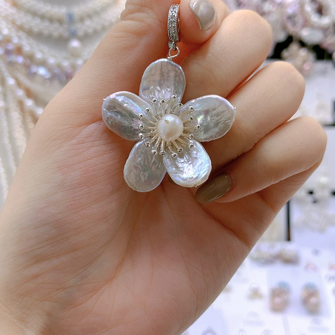 银S925镶嵌耳饰淡水珍珠苏*