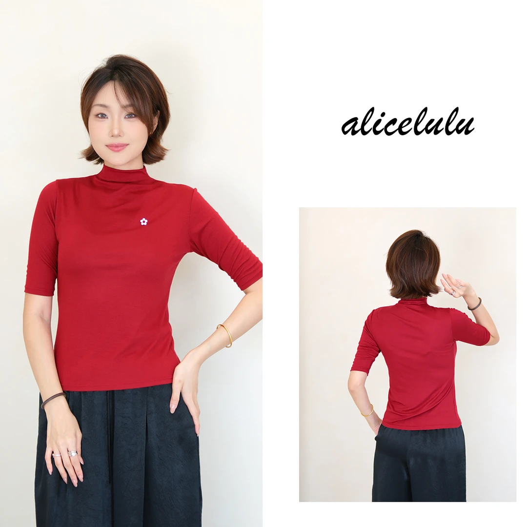 [alicelulu]“纸片人”半高领T恤柔顺光滑弹力显瘦S2137368T
