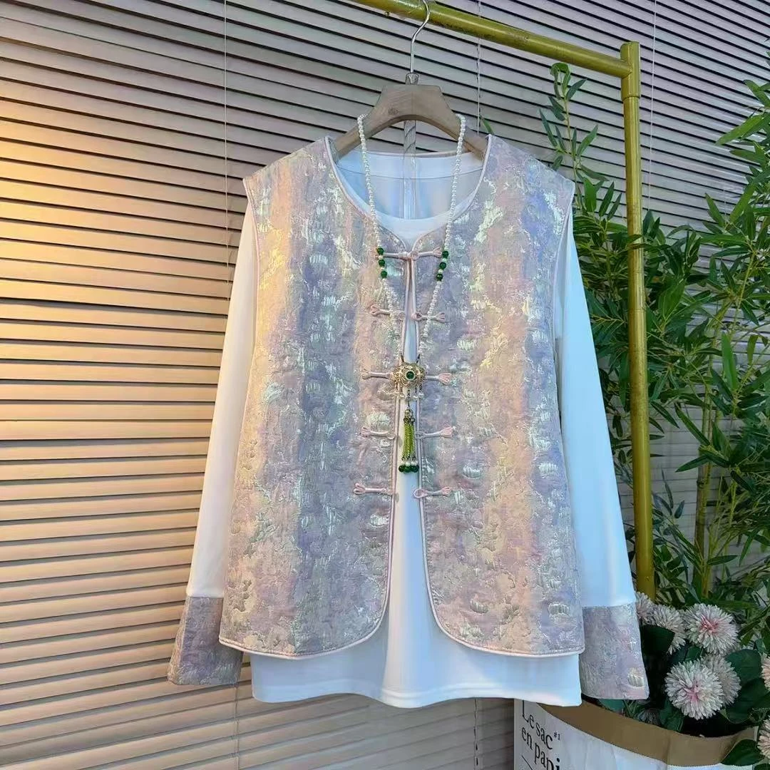 新中式国风盘扣马甲两件套（打底衣长70左右 马甲60-62左右）