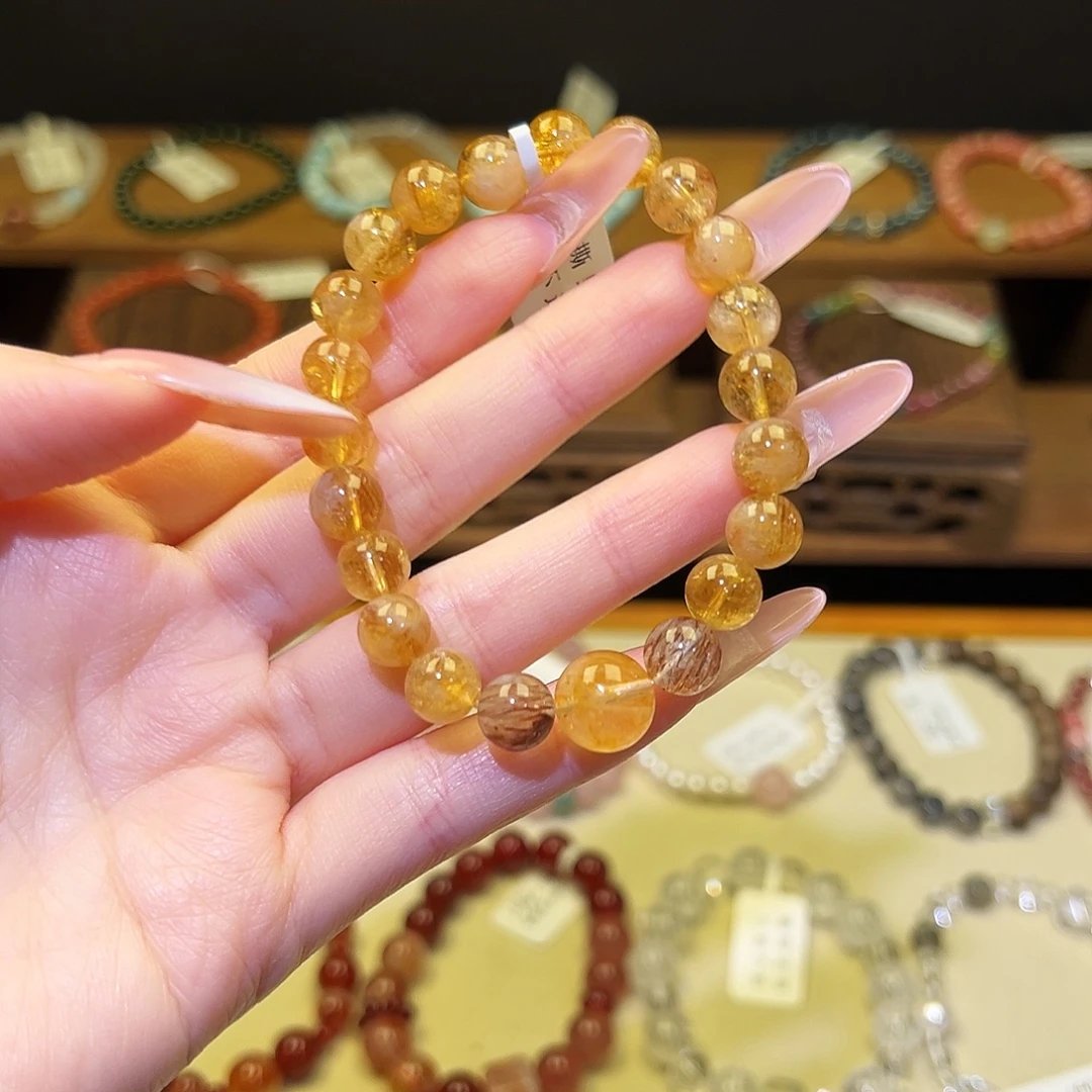 水晶手串银S925镀金镶嵌黄1185