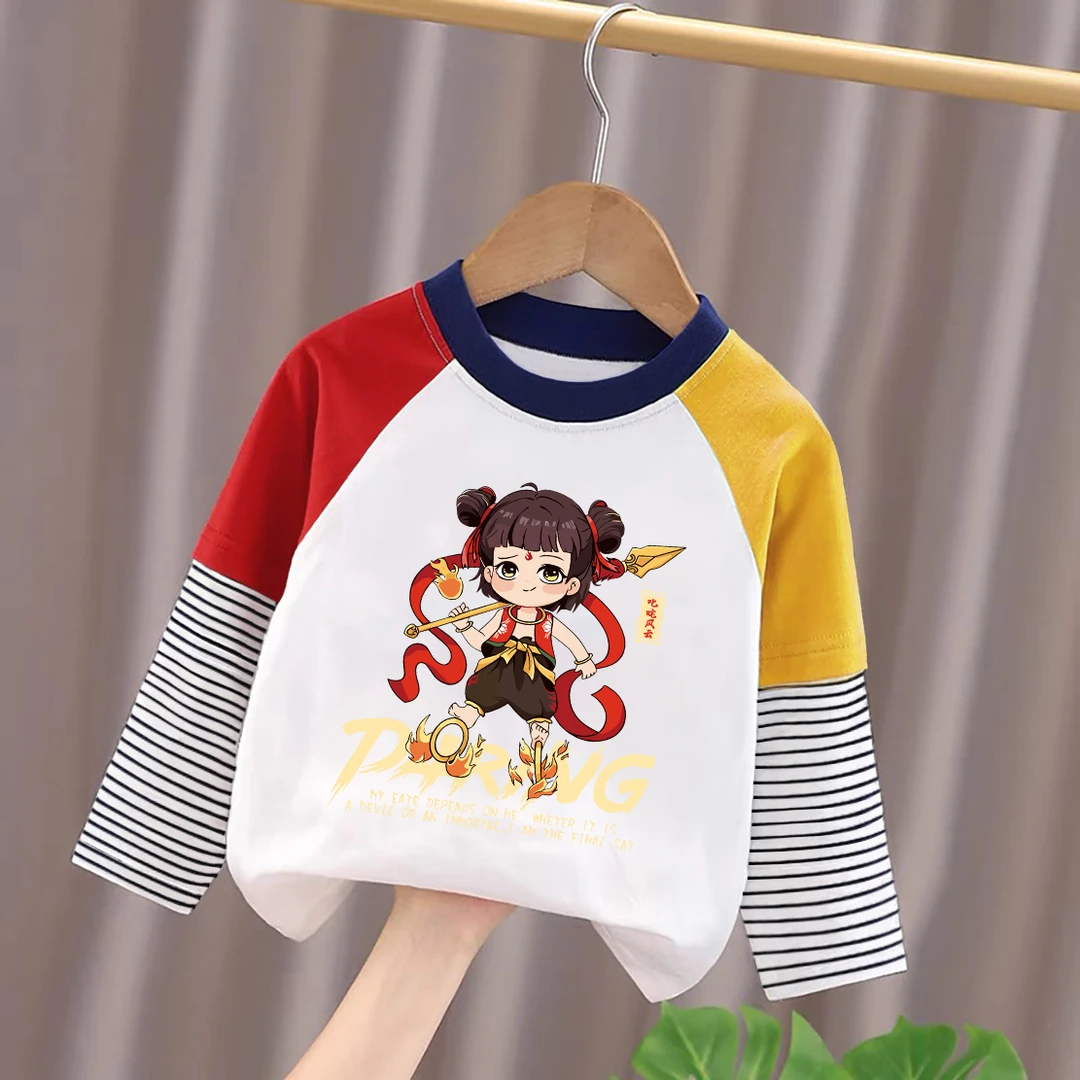 男女童长袖纯棉T恤上衣潮儿童哪吒宝宝2025新款春秋季卡通打底衫