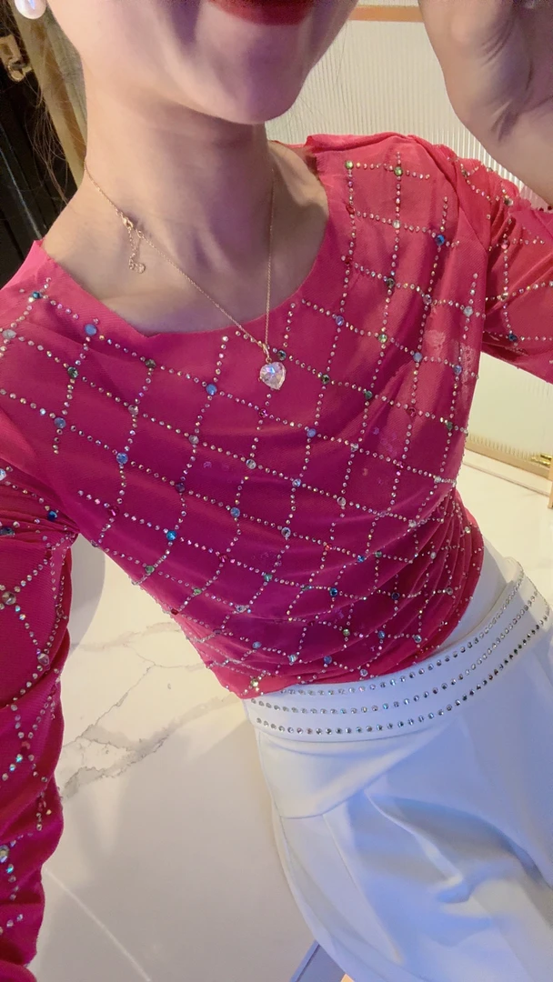 方格彩钻亮片闪上衣