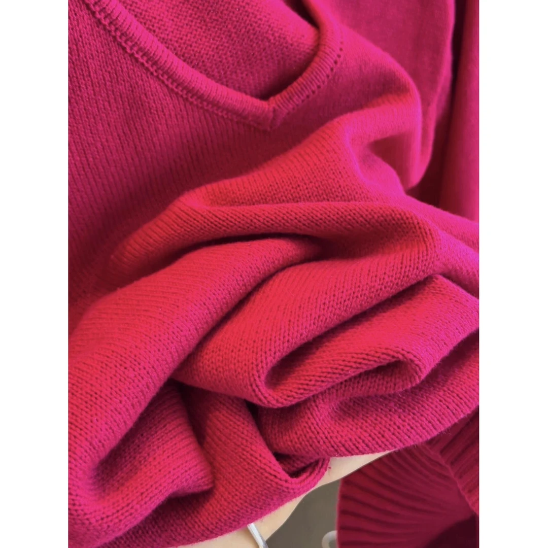 棉 宽松V领韩版套头女装简约柔软慵懒纯色针织毛衣