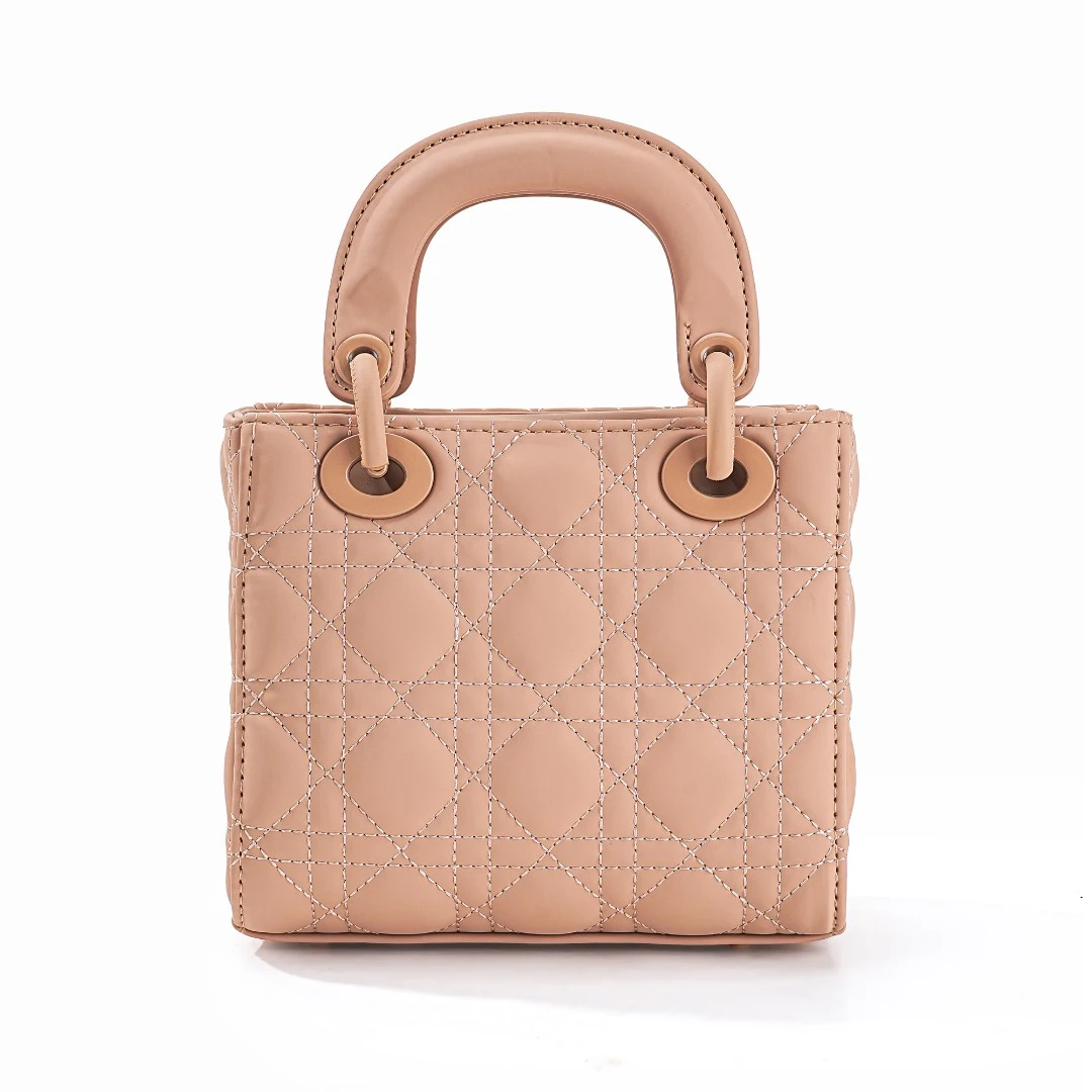 磨砂三格绣线包链条手提单肩斜挎高级感菱格女包-粉棕Y10