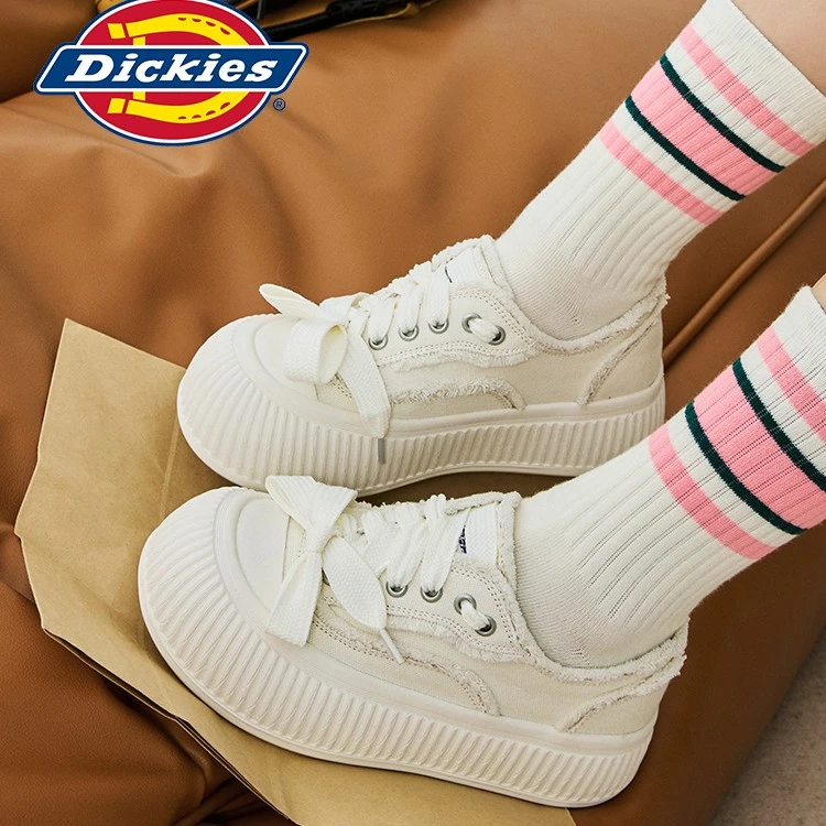 Dickies厚底帆布鞋女百搭系带秋季新款2023ins学生休闲低帮增高鞋