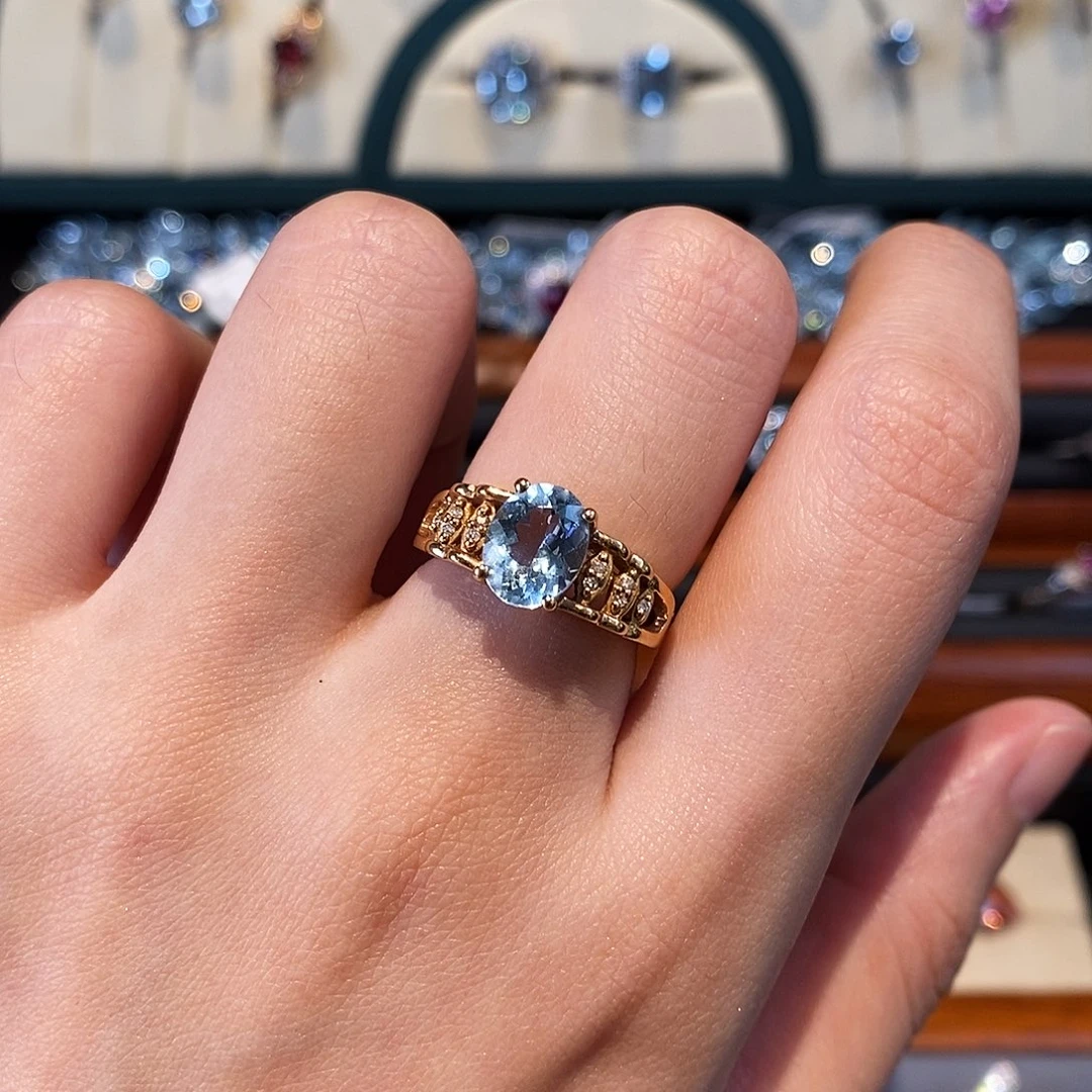 海蓝宝石戒圈18K金镶嵌1.52ct 维纳斯圣殿 情人节特惠