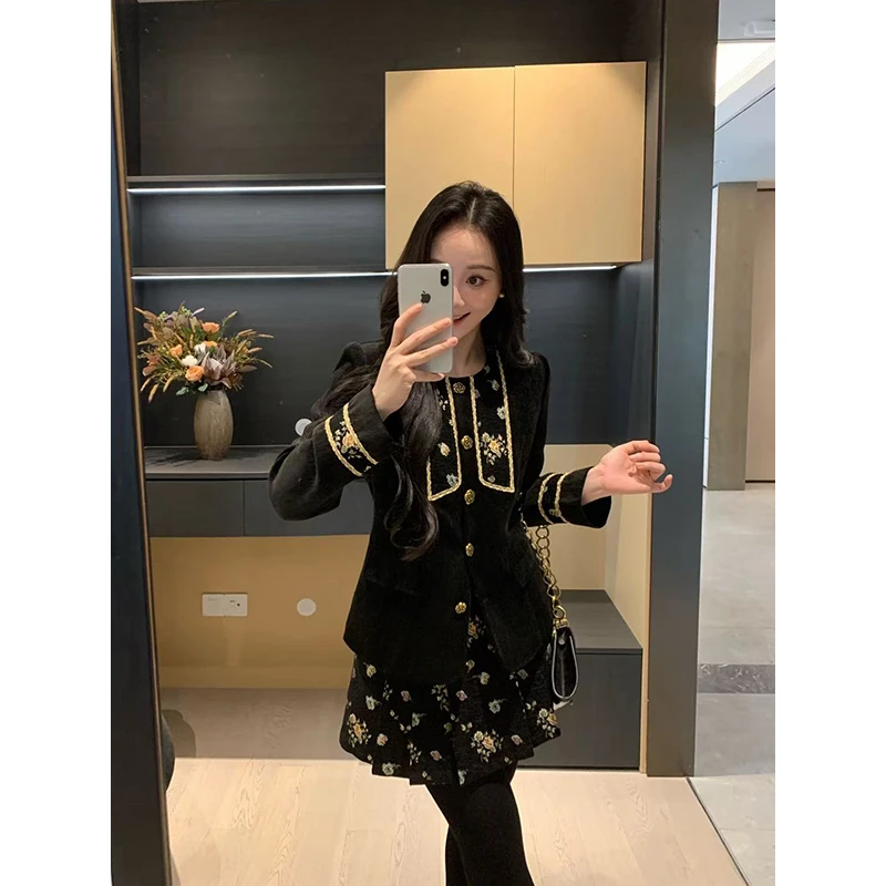 XINYI【鎏金玫瑰】冬季雪尼尔绗棉外套+半裙显瘦套装女X625A18859