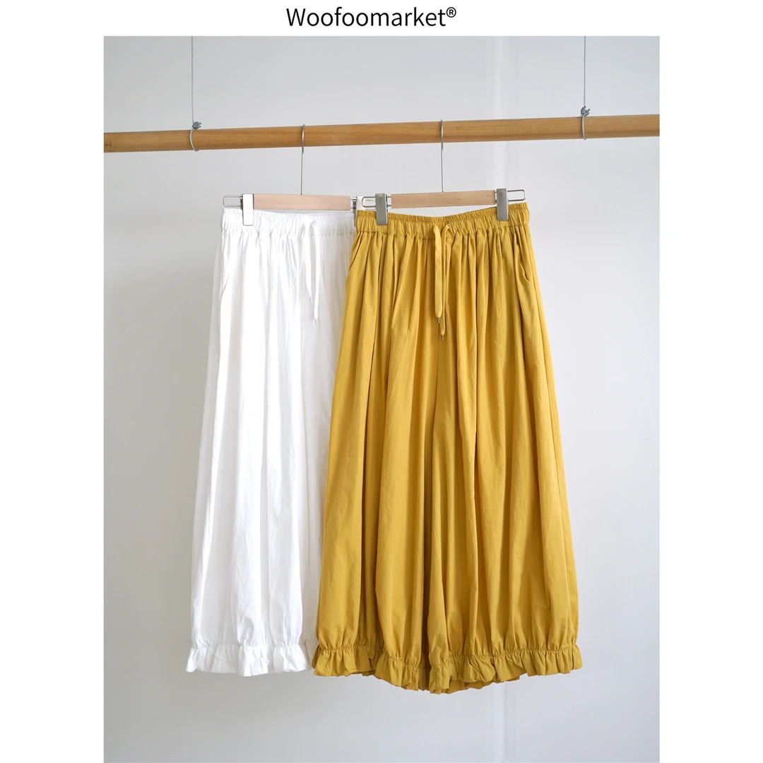 清清【海街日集】花瓣裤脚松紧腰九分裤宽松阔腿裤女夏季 KZ350