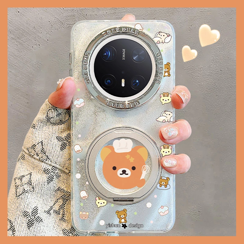 小点心厨师轻松熊适用华为mate60pro+新款mate70Pro手机壳360旋转