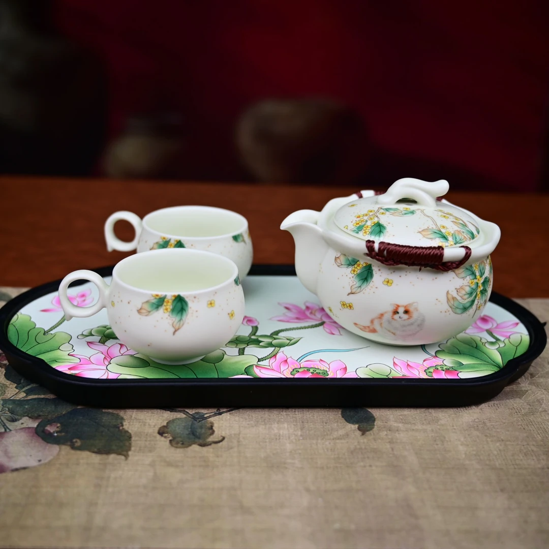 K飞花手抓壶一壶两杯+茶盘 ZH87