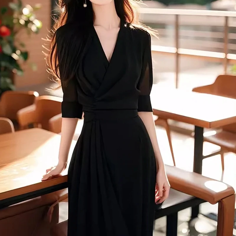 法式高级感长裙气质高端精致高冷御姐风正式场合黑色连衣裙女夏装