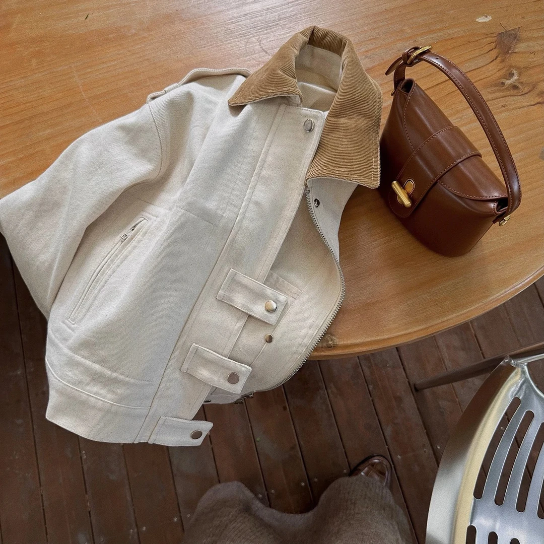 Vane | 灯芯绒拼色麻质颗粒感箱型猎装女装夹克