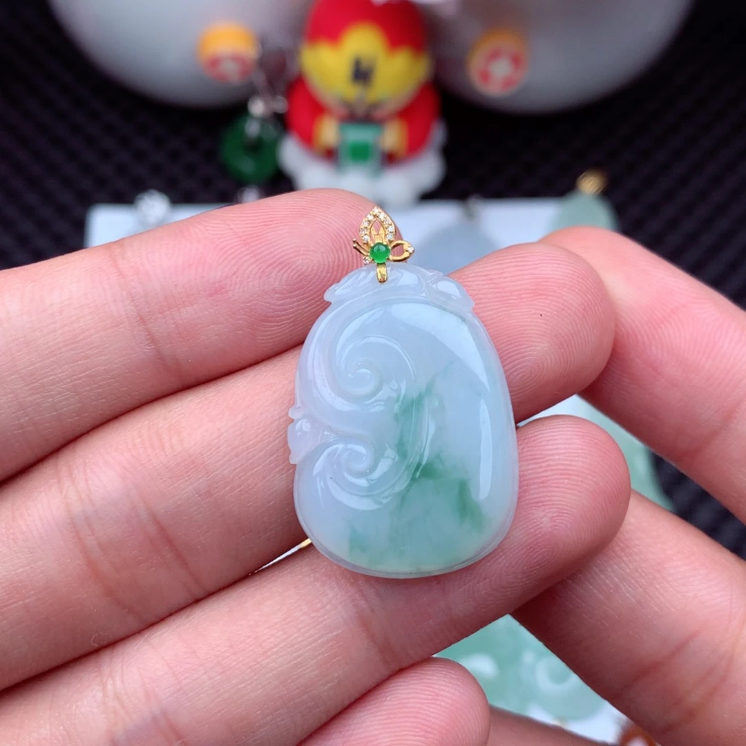 翡翠18K金镶嵌吊坠(不含链)