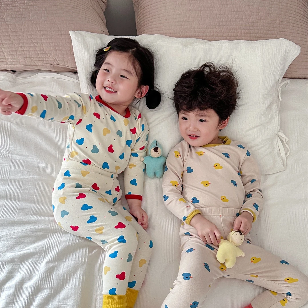 【两套】纯棉莱卡套装儿童家居服套装宝宝秋衣秋裤打底男童女童睡衣