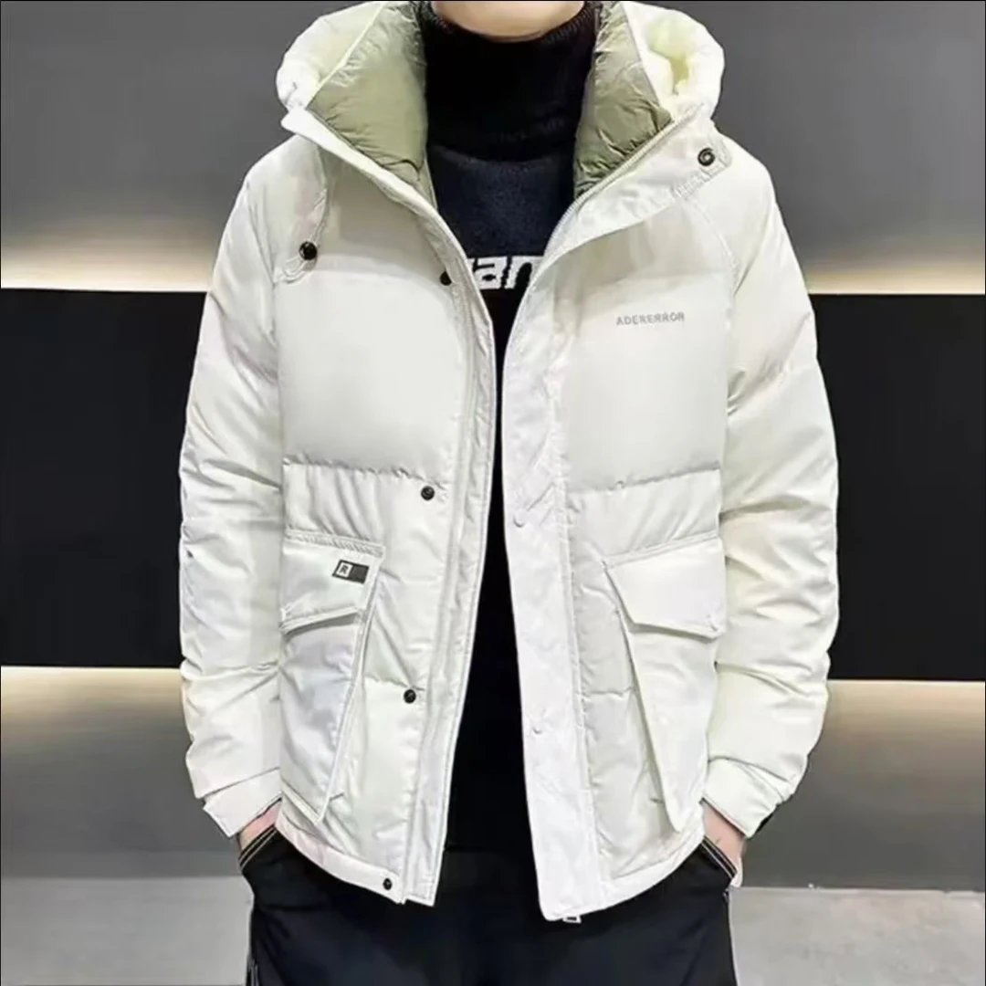 2024冬季保暖男士百搭时尚休闲潮流帅气短款外套加厚修身连帽