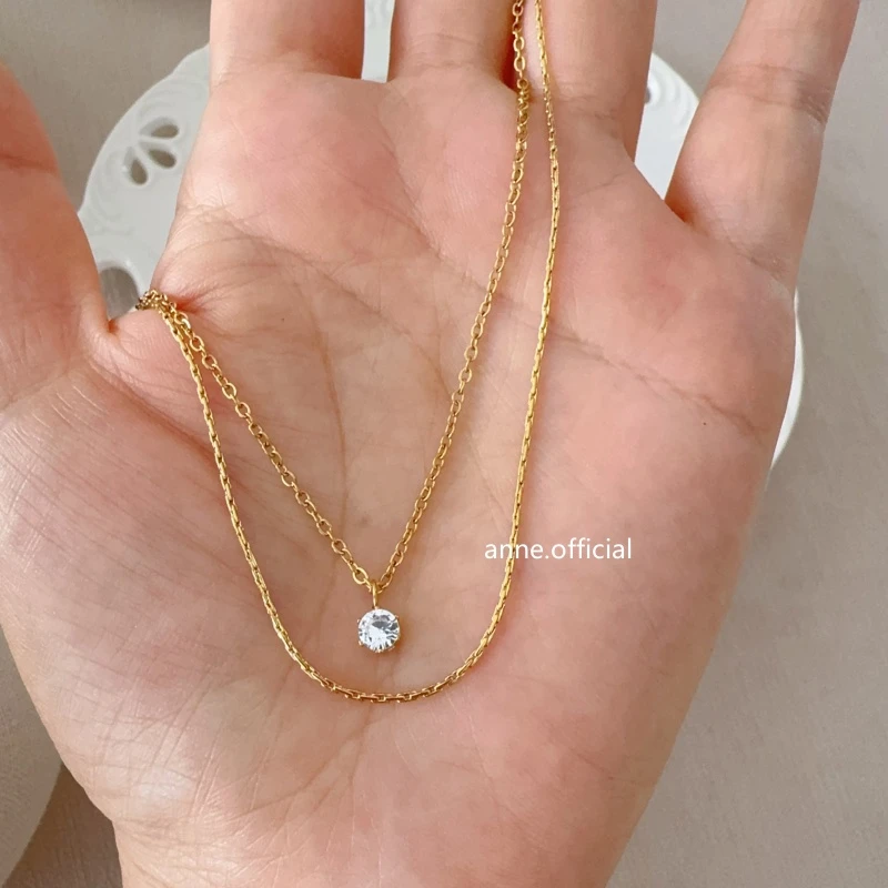 钛钢项链 【X408】轻奢设计感镶嵌锆吊坠双层项链简约叠戴项链