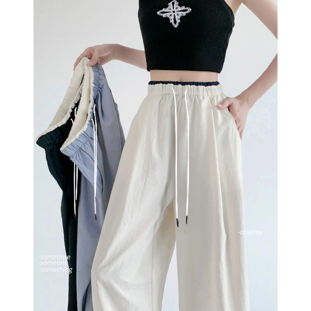 B 门店32&9！奶芙休闲裤」云朵感透气舒适撞色高腰直筒阔腿裤C22969