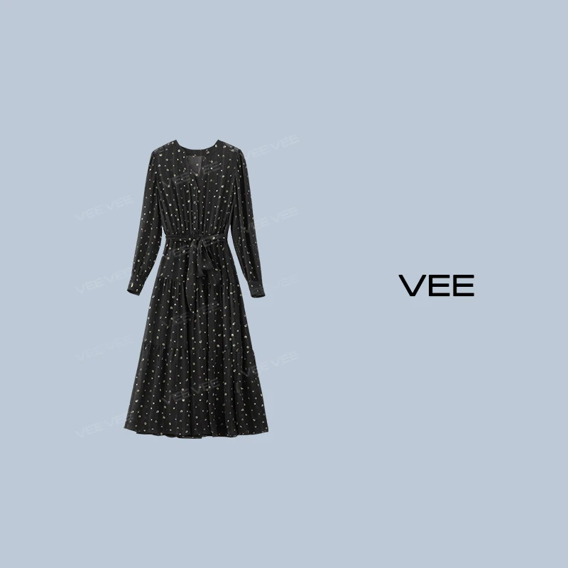 VEE【采风裙】（赠吊带）【专属】显瘦优雅风碎花松紧腰长袖连衣裙