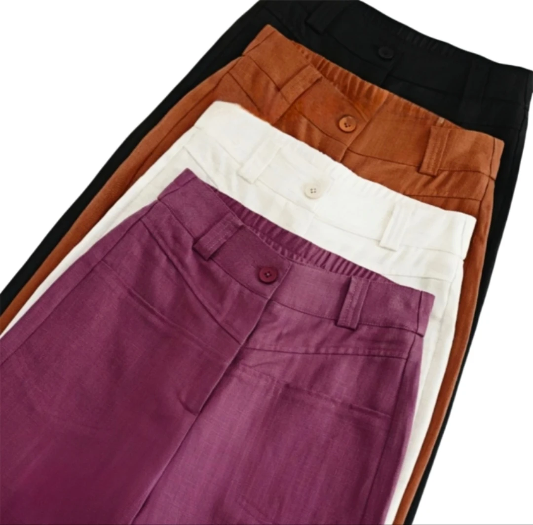 新款水洗亚 麻垂度感高腰显瘦直筒裤D621