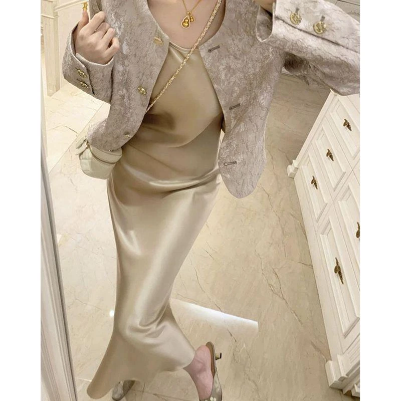 VOCKOO官方开春穿搭套装2025新款高级重工刺绣新中式外套缎面醋酸