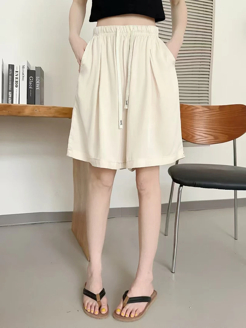 01夏季新款女士高支斜纹短裤青岛人造棉气质百搭宽松透气显瘦605