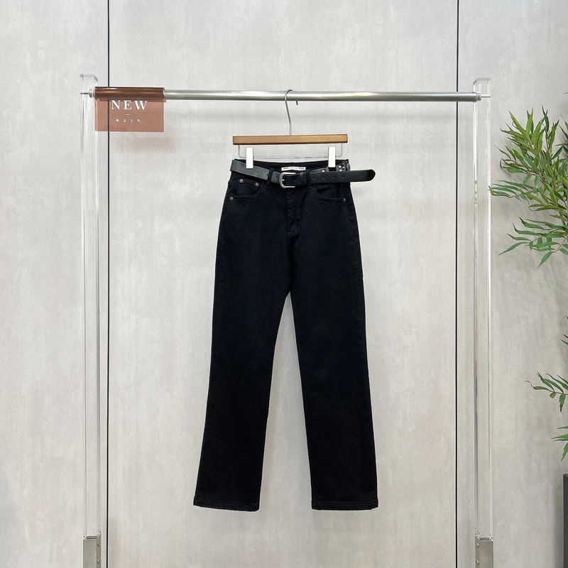 唯速WEISU冬季弹力窄版直筒修身牛仔裤女高腰显瘦时尚休闲裤52776