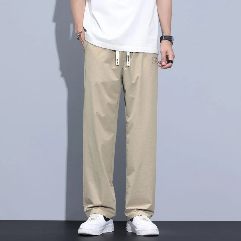 高端休闲男士冰丝夏季新款薄款弹力百搭直筒宽松垂感速干休闲长裤