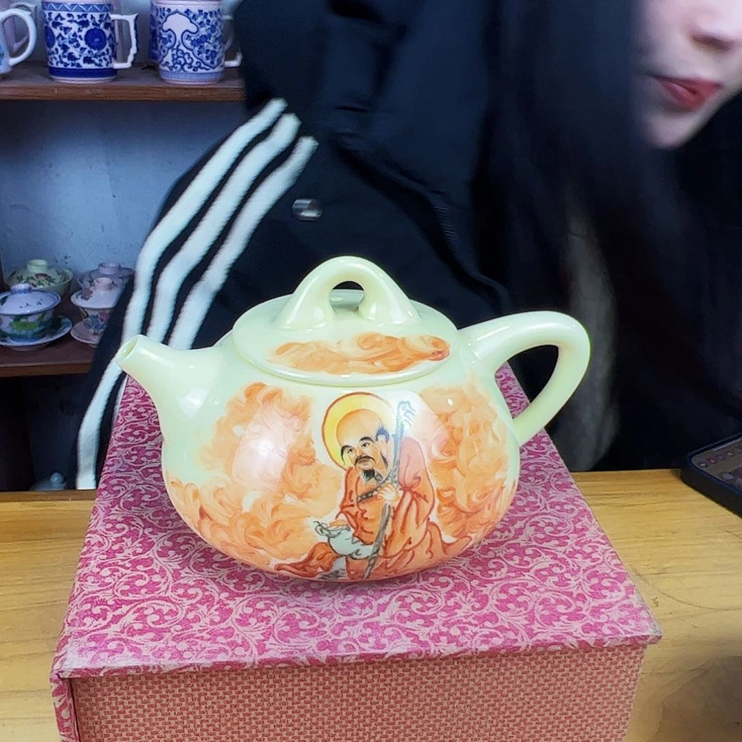 摆件瓷景德镇陶瓷石瓢人物壶