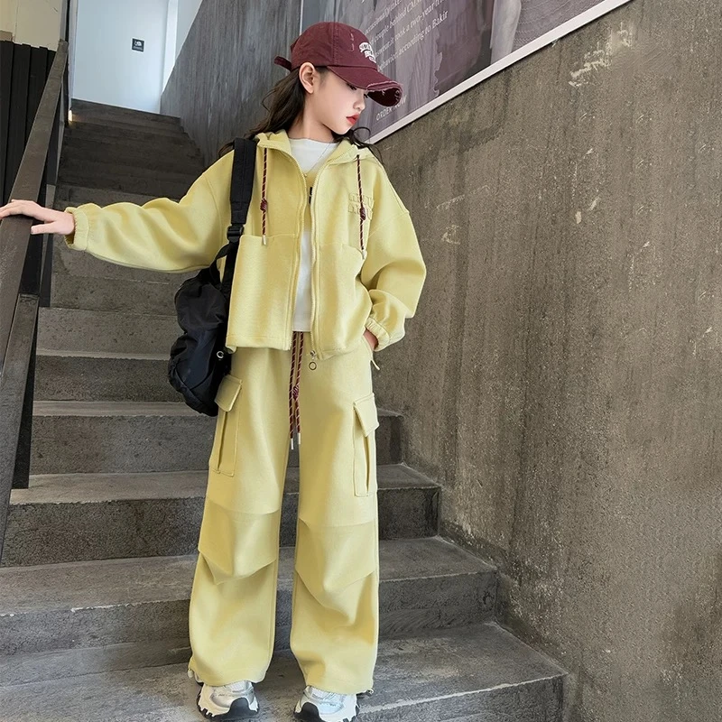 女童春秋款运动套装2025女孩洋气时髦连帽卫衣两件套