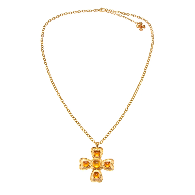 铜合金项链 欧阳娜娜同款tokokkino四面蝴蝶结十字金色项链配饰