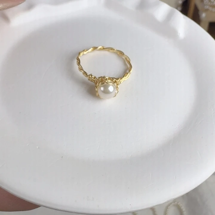 仿珍珠铜合金纯手工绕线重工6mm施家珍珠13号圈口