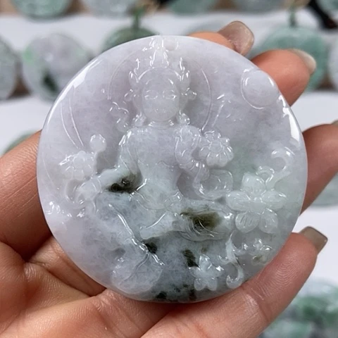 翡翠颈饰未镶嵌山水观音两面工福利