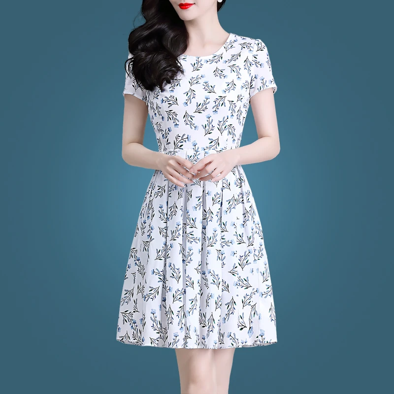 1457气质雪纺连衣裙女2024新款时尚洋气女装短袖显瘦夏季碎花裙子