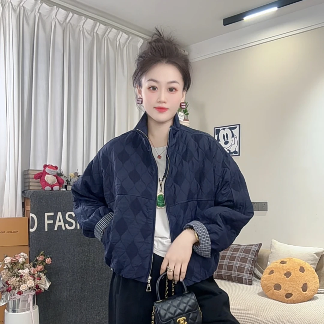 百搭时尚韩版立领外套女2025秋季新款宽松休闲夹克轻薄棉衣上衣潮