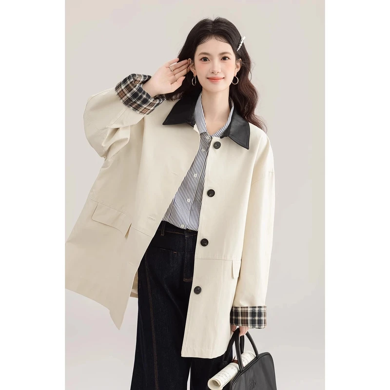 【吐司专属】复古巴恩风小个子撞色风衣外套女春秋季新款短款高级感