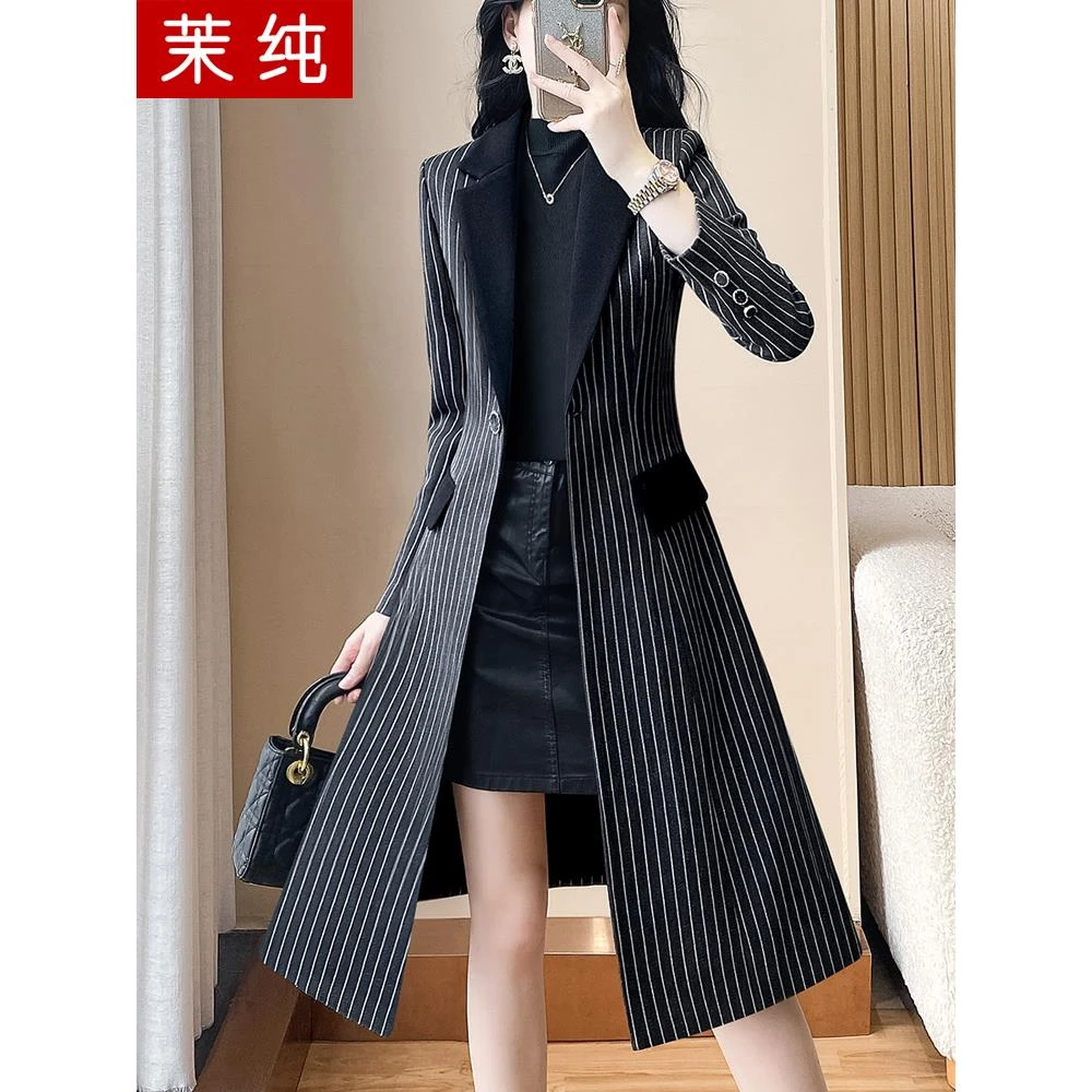 西装外套女黑色洋气加厚长款高端西服风衣气质超好看炸街秋冬大衣