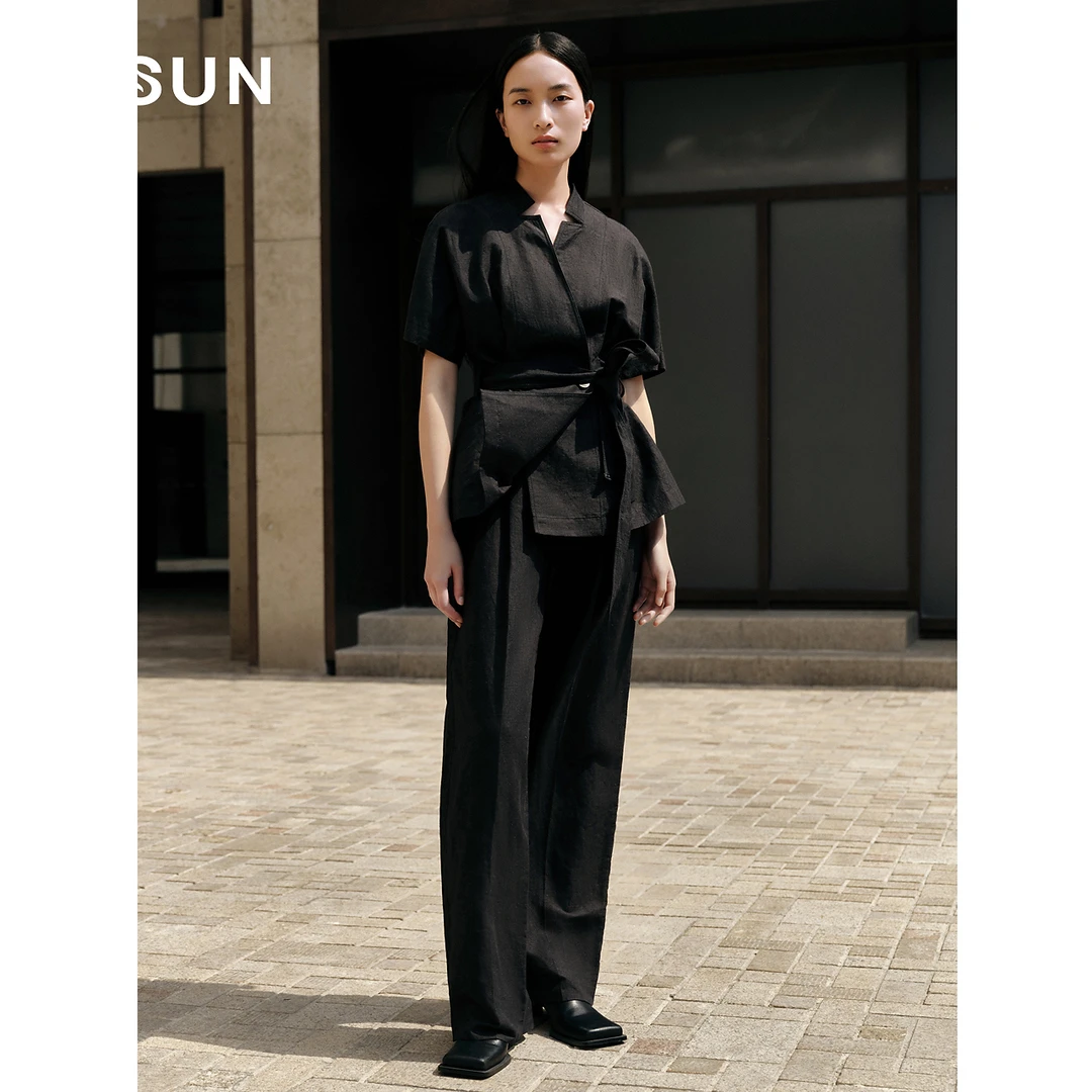 [一秒入夏]INSUN恩裳夏装棉麻混纺气质系带外套