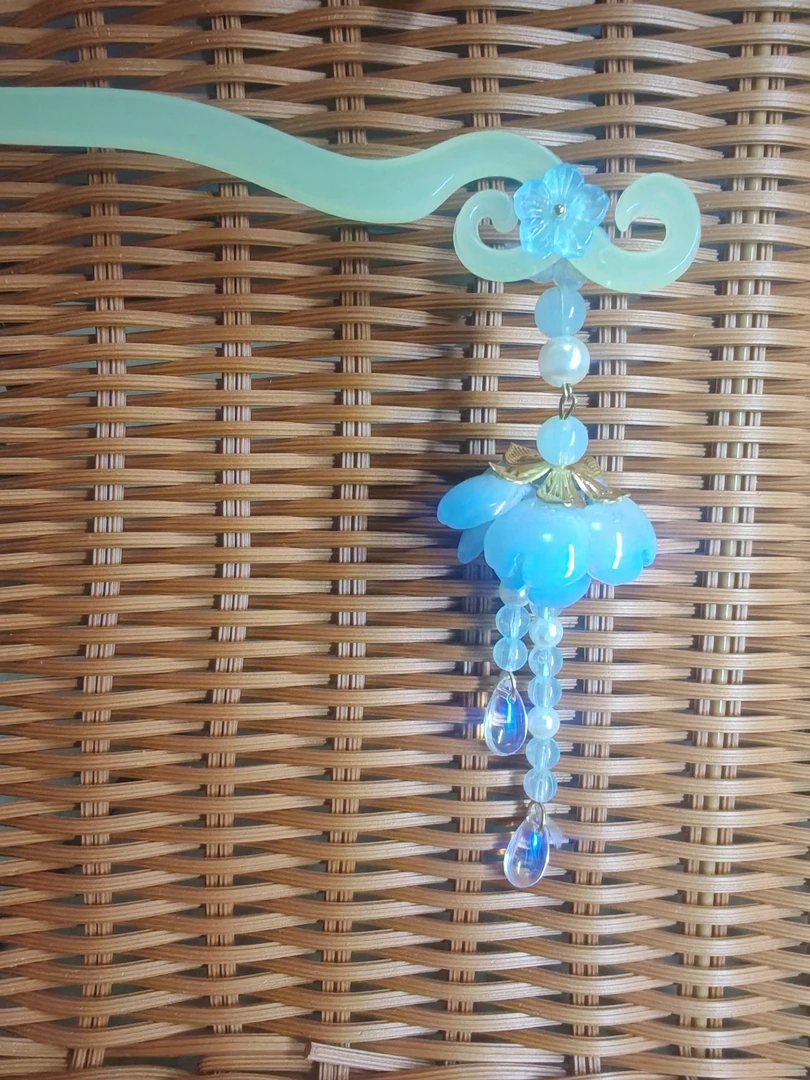 蓝色芍药流苏发簪