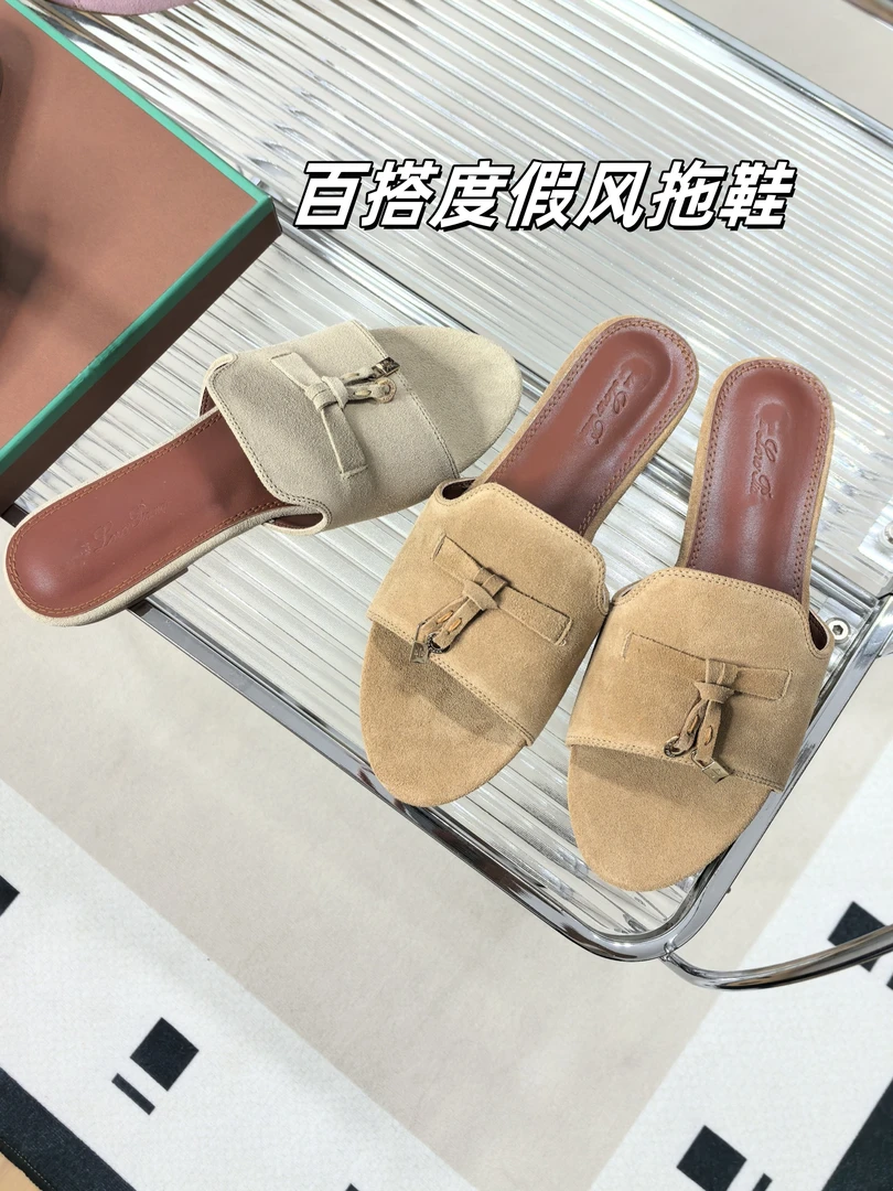 LP真皮穆勒拖夏季露趾日常外穿一字拖复古老钱风度假百搭平底拖鞋