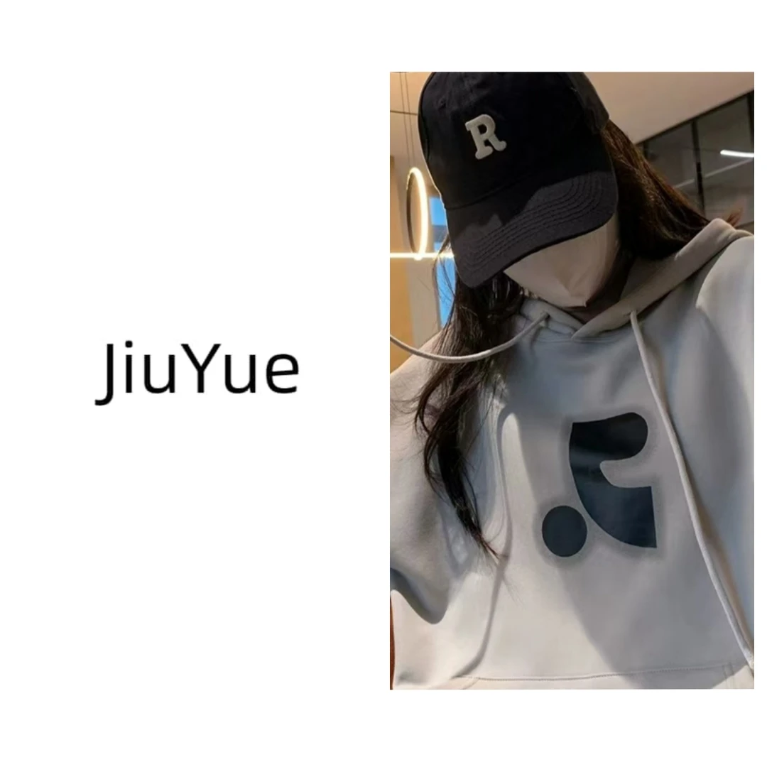 JIUYUE-现货 【首尔首发】~RR秋冬新款胸口印花休闲风连帽衫卫衣
