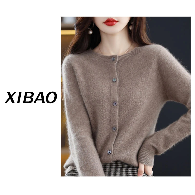 【100%全羊毛】一线成衣气质圆领春秋桂花纯色羊毛针织衫ZM859