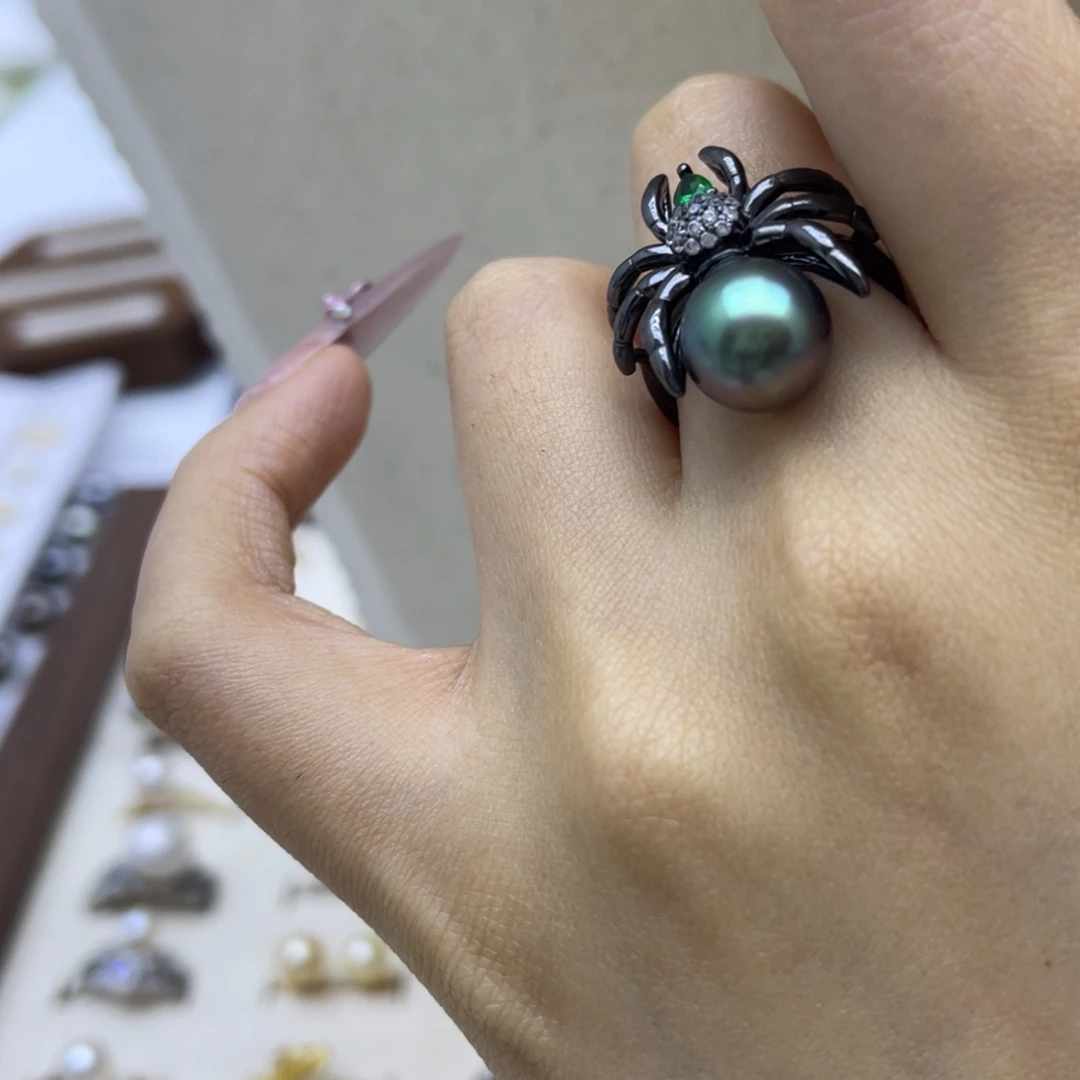 银S925镶嵌戒圈海水珍珠